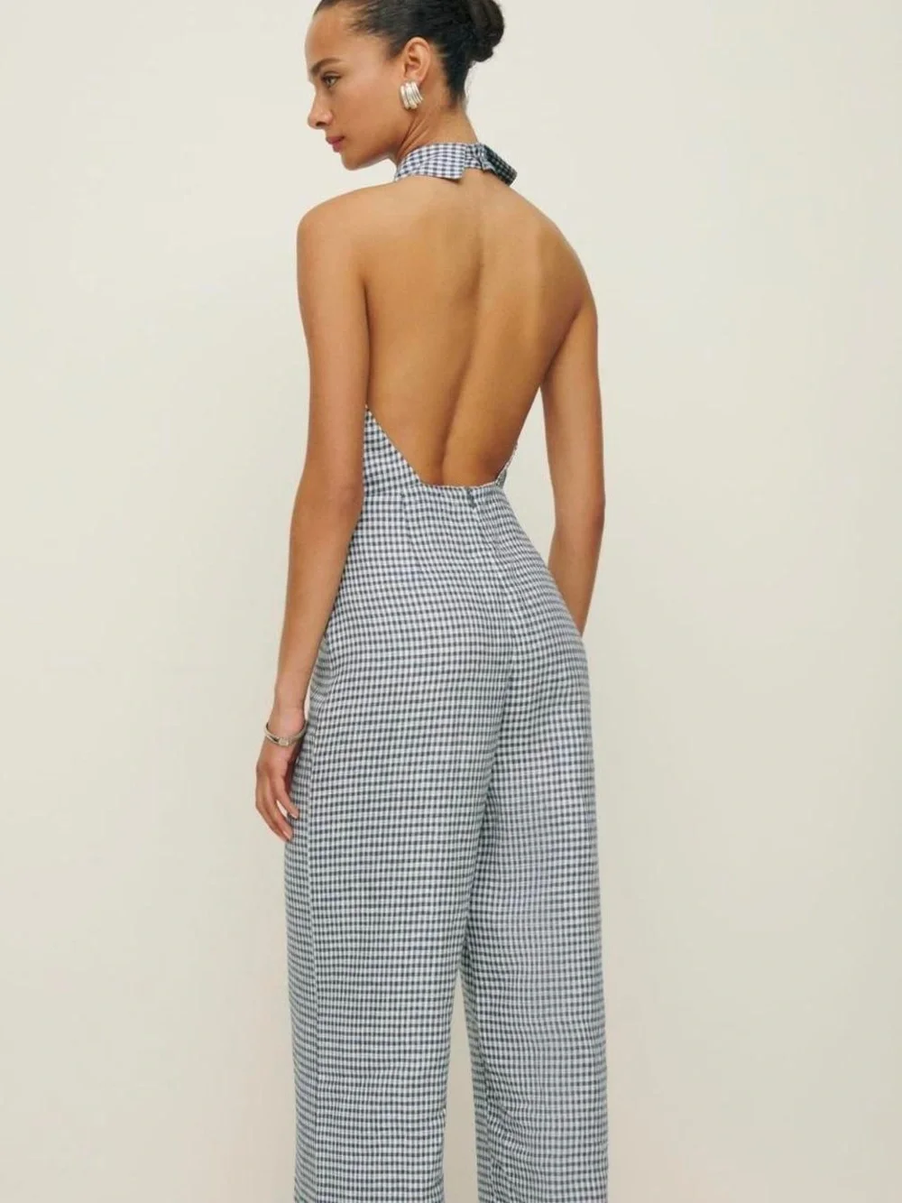 Reformation Ryan Linen Gingham Halter Jumpsuit NWT